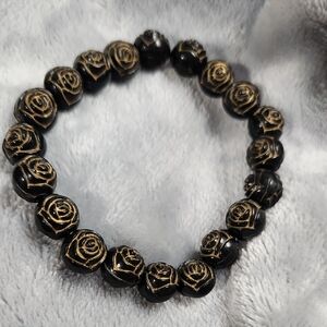 Elegant Black and Gold Rose Wood Bracelet